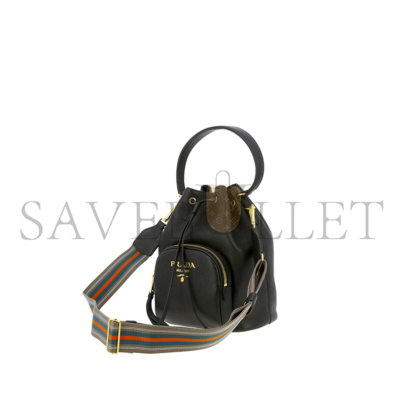 PRADA BUCKET BAG WITH METAL LOGO AND SHOULDER STRAP 1BE030 (26.5*25*14cm)